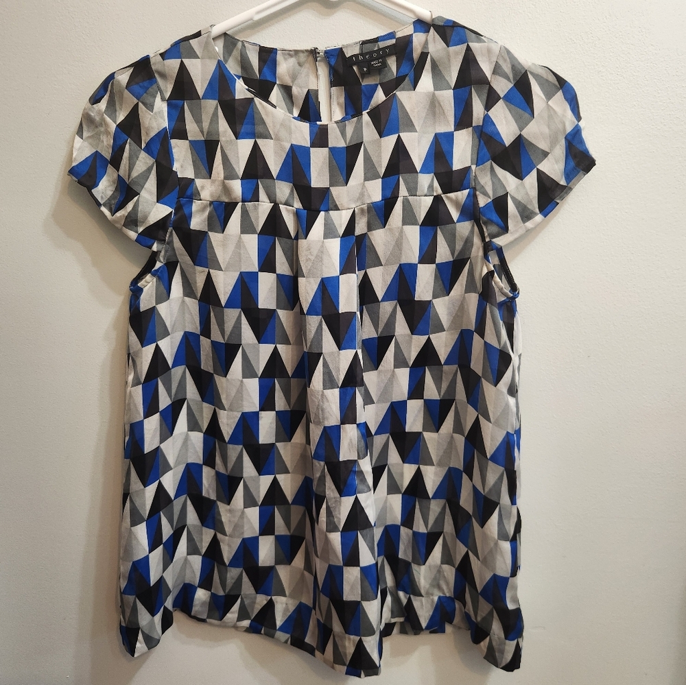 Theory Geometric Pattern Silk Top Size XS